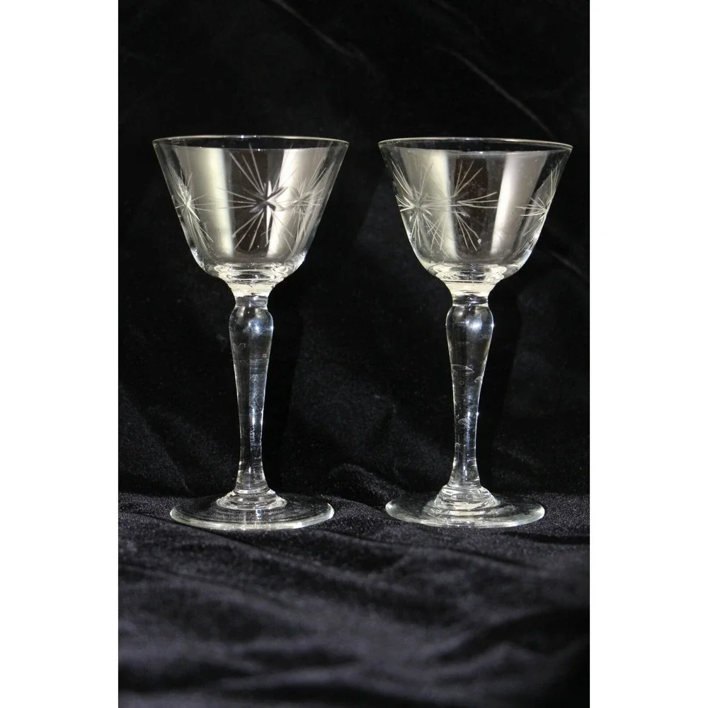 Atomic Starburst Stemmed Wine Glasses Set of 4 MCM  3 Oz 5 5/8